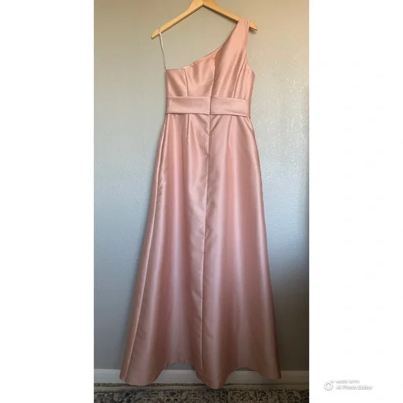 Alfred Sung Toasted Sugar One Shoulder Satin Maxi Dress Size 8 NWT FLAWS - Picture 7 of 17